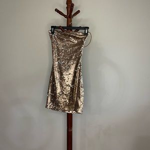 rose gold sequin dress.